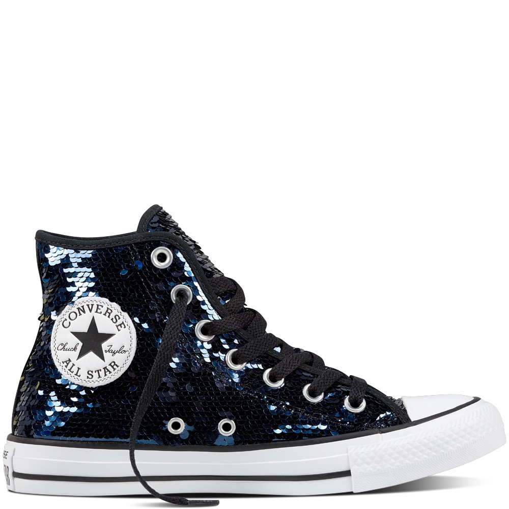 Star Sequin Blue Glitter Womens Shoes High