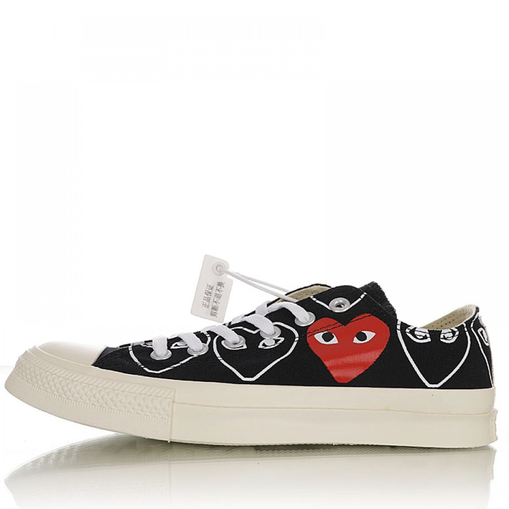 comme des garcons converse white with black hearts