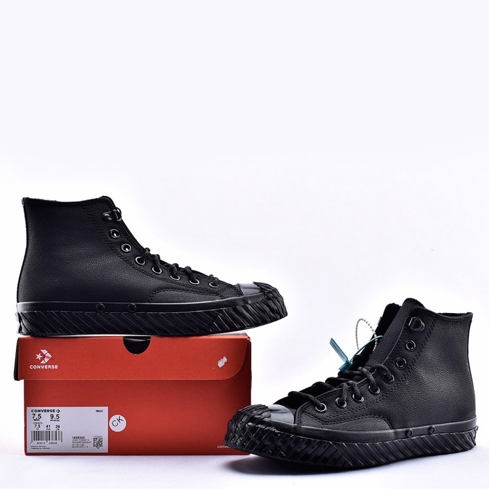 black leather high top converse